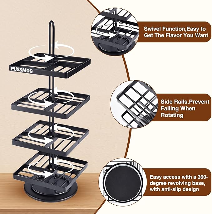 16 Flavor Pods Storage Holder, Turntable 360° 4-tier Flavored Water Drops Organiser,Compatible with Ninja Thirsti Drink System,360° Rotating Storage Rack for Ninja Thirsti Soda Maker WC2002
