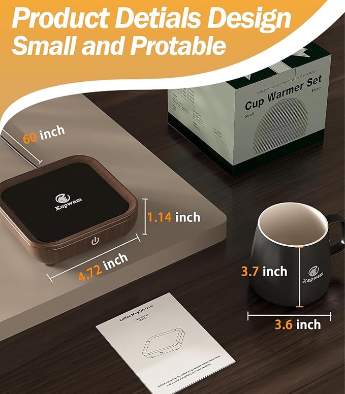 Coffee Mug Warmer & Kepwam Mug Set, Excellent Heating & Highest Temp Setting & Light Indicator, Coffee Warmer for Desk 6H Auto Shut Off, Cup Warmer Plate for Beverage, Gifts for Dads, Fathers