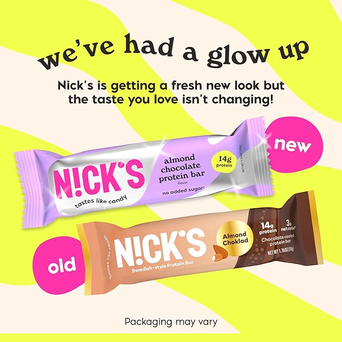 Nick's Protein Bars Chocolate Variety Pack High Protein, Low Calories, Low Carb Keto Friendly Snacks No Added Sugar, Salty Peanut, Chocolate Caramel and Almond Chocolate (12 Pack)