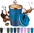 Volhoply 12 oz Double Wall Insulated Vacuum Travel Coffee Mug with Flip Lid,Reusable Stainless Steel Leak Proof Coffee Cup,Portable Cafe Thermal Tumbler Suitable for Hot&Cold Drinks(Dark Night,1 Set)