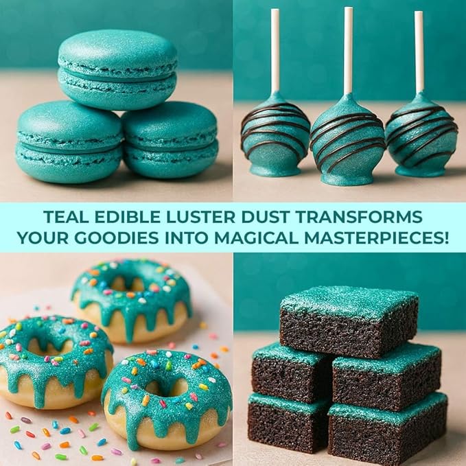 Bulk (20g) Luster Dust Edible Cake Decorations, Teal Edible Dust for Cake Edible Luster Dust for Cupcake Decorations, Cake Drip, Teal Edible Paint for Cakes, Edible Shimmer Dust for Drinks