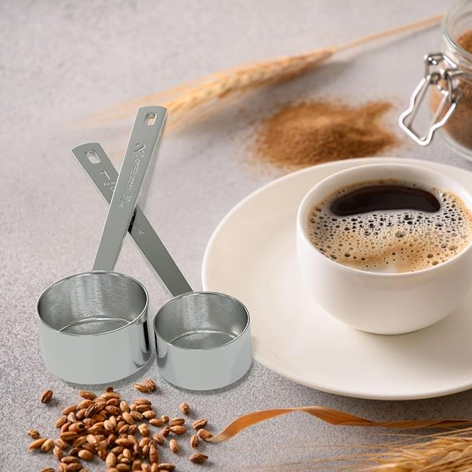 2PCS Coffee Scoop Set (1tbsp, 2tbsp), Long Handle Measuring Spoon, 15 ml and 30 ml Stainless Steel Coffee Scooper