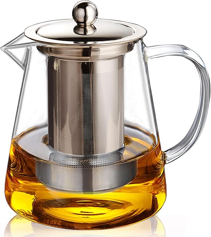 Glass Teapot (32oz/950ml) MJZQCD with Removable Stainless Steel Infuser,Glass Tea Pot transparent Stovetop tea Kettle,Blooming and Loose Leaf Tea Maker,Microwave & Dishwasher Safe