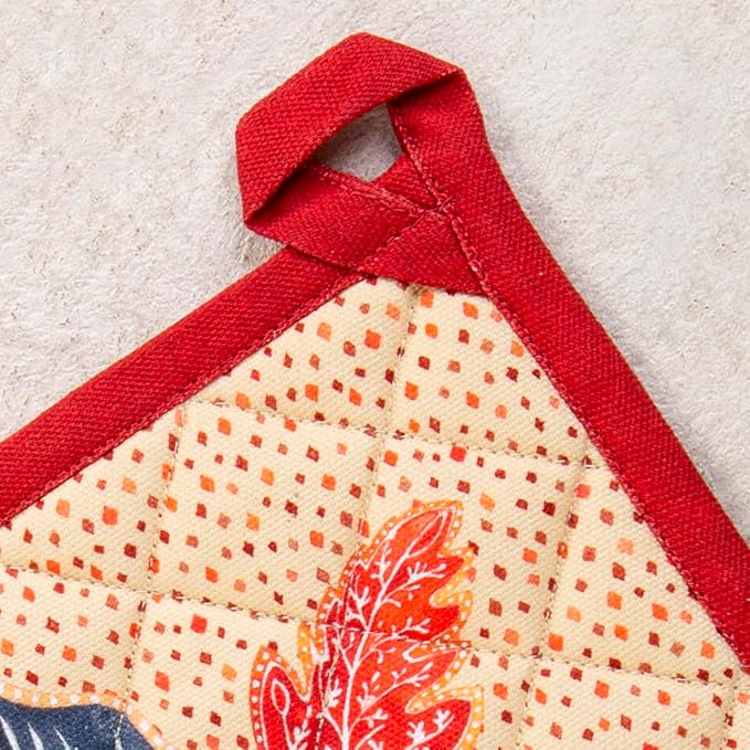Maison d' Hermine 100% Cotton Oven Mitt & Pot Holder Set (7.5"x13" & 8"x8") Heat Resistant BBQ Cooking Gloves with Loop, Baking, Grilling, Kitchen, Handling Hot Pans (Kalahari)