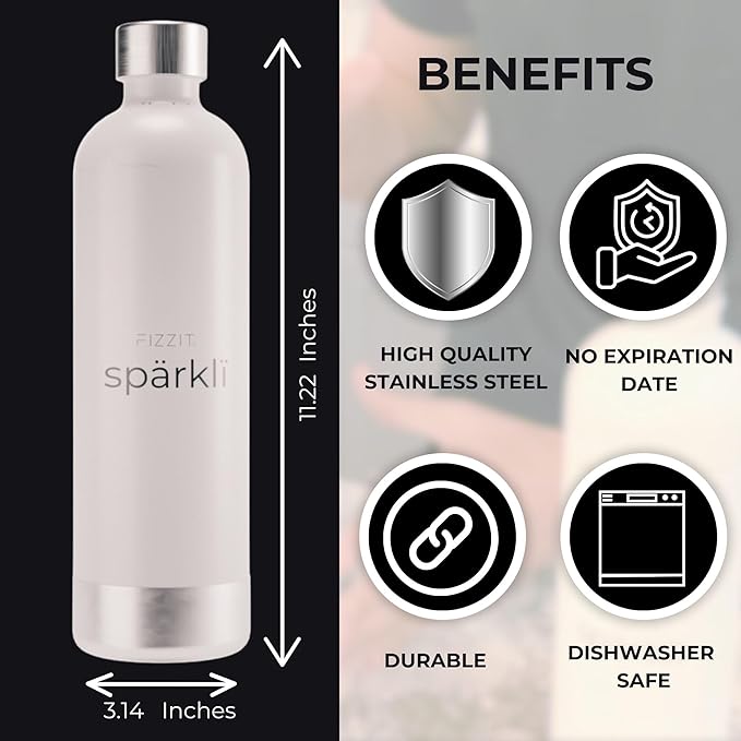 Stainless Steel Carbonation Bottle and Water Bottle | Compatible With Philips Carbonation Soda Maker and Aarke Soda Makers, Dishwasher Safe