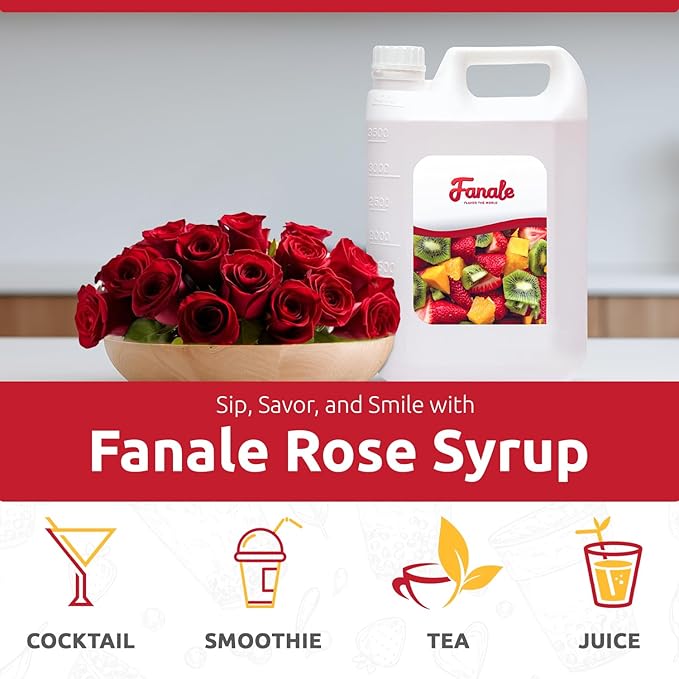 Fanale Premium Flavoring Concentrated Syrup for Bubble Tea 11 lb | Rose Flavor Syrup | for Boba Tea, Smoothies, Slushes, Desserts | 11lb | Pack of 4 | SRP140-CS