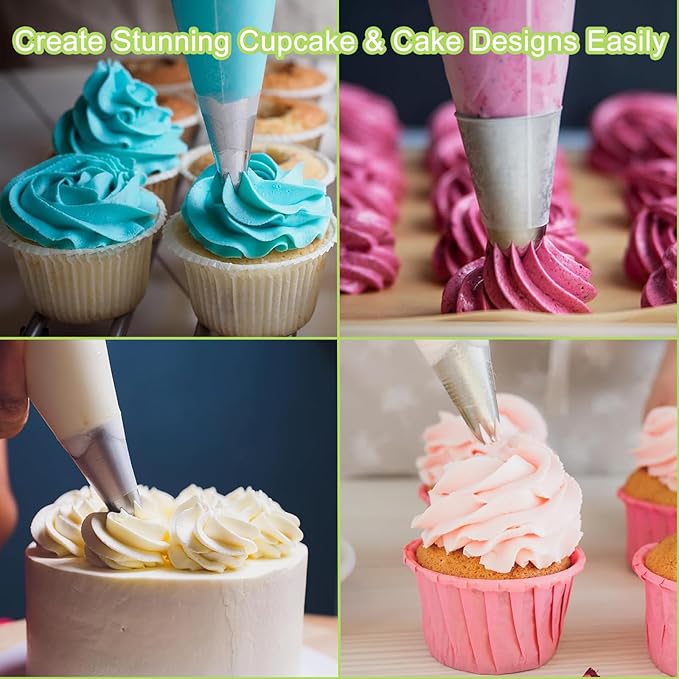 56-Piece Russian Piping Tips Set, Cake Decorating Kit with 17 Frosting Nozzles, Reusable Piping Bags, and Baking Supplies for Cupcakes, Cookies, Cakes - Idael for Bakers & Beginners