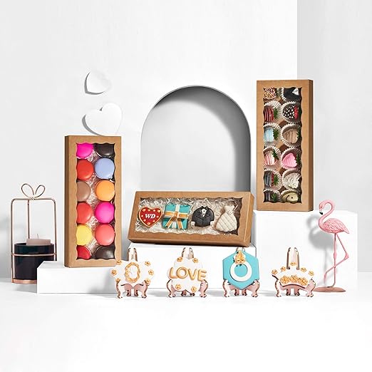 100PCS 12 x 5 x 1.5 inches Auto-Popup One Piece Premium Cookie Boxes, Mini Strawberry Boxes, Kraft Brown Bakery Box for Holiday Cookie Gift Sets