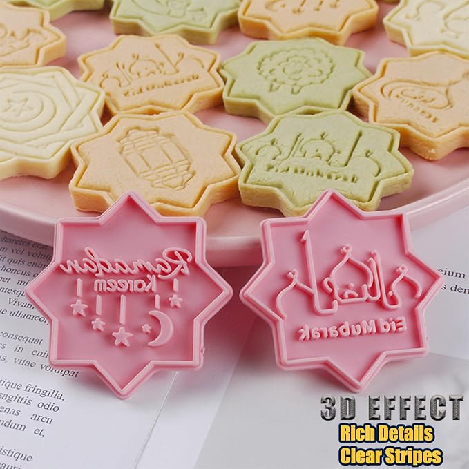 10 Pcs Eid Mubarak Cookie Cutters Set Baking Molds 3D Christmas Press type Cookie Cutter for Baking, Fondant, Cheese, and Pastries