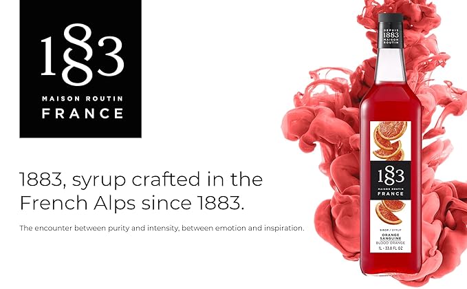 1883 Blood Orange Syrup for Drinks, Made in France, 1 Liter Glass Bottle