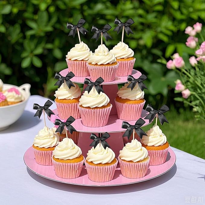 24Pcs Bow Cupcake Toppers - Black Bow Cake Topper Birthday Decorations, Bowknot Cupcake Picks for Coquette Bow Theme Party Decoration Bachelorette Bridal Engagement Wedding Baby Shower Party Decor