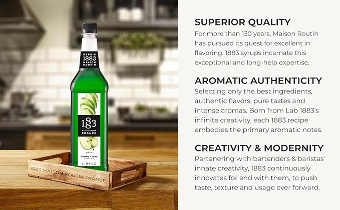 1883 Green Apple Syrup for Drinks, Made in France, 1 Liter Plastic Bottle