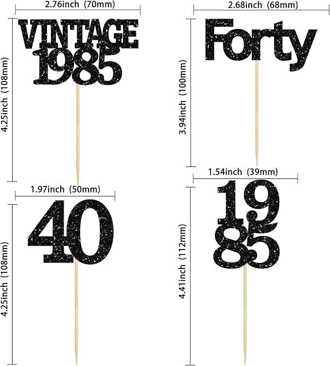 Gyufise 24Pcs Vintage 1980 Cupcake Toppers Glitter Cheers to 45 Fabulous Forty Five Cupcake Picks 45th Birthday Wedding Anniversary Party Cake Decorations Supplies Black
