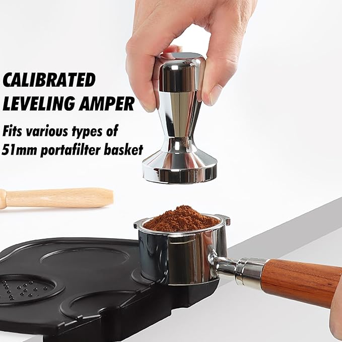 58mm Espresso Accessories Kit,Wdt Tool Espresso,Solid Espresso Tamper,Dosing Funnel and Coffee Puck Screen,Silicone Tamper Mat,0.4mm Stainless Steel 6pin Espresso Stirrer,Barista Tools Espresso Kit