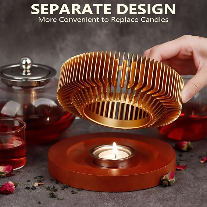 KAYCROWN Teapot Warmer, Tea Warmer with Tealight Holder, Teapot Heater for Heating Tea, Coffee, Milk, Food, Aluminum Alloy, Rose Gold