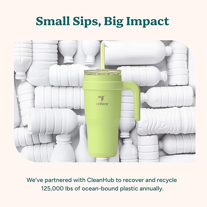 REDUCE 24 oz Stainless Steel Tumbler with Handle - Dual-Wall Vacuum Insulated Travel Mug, Sweat-Proof Lid & Reusable Straw - Keeps Drinks Cold for 24 Hrs, Fits Cupholders, Dishwasher Safe - Daiquiri