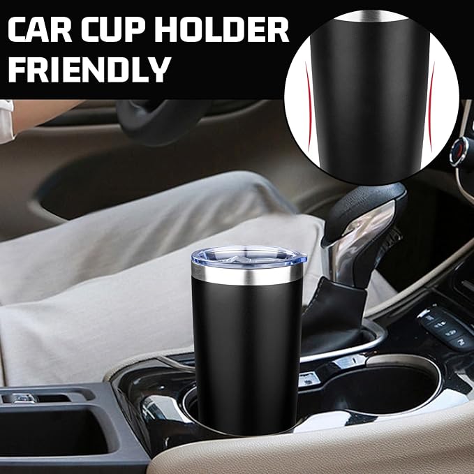 20oz Tumbler with Lid Double Wall Vacuum Insulated Travel Coffee Mug Stainless Steel Thermal Cup Powder Coated Sturdy Coffee Tumbler Bulk for Hot and Cold Beverage (Black,6)