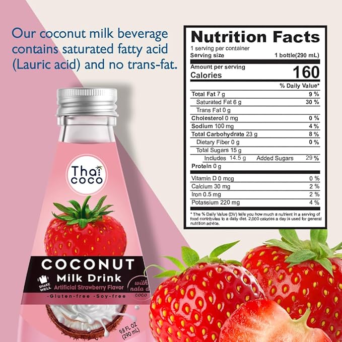 Thai Coco - Strawberry Coconut Milk Drink with Nata De Coco - 9.8 fl. oz. 4 Pk