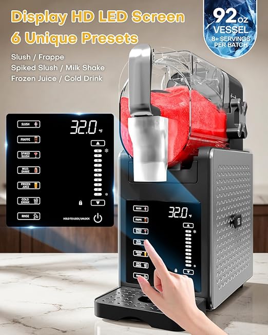 Fiii Slushie Machine with QuickChill Technology, Slushy Machine for Home, 6 Preset Programs, No Ice Needed Slushy Machine 92oz Frozen Drink Machine for Frozen Margaritas,Frappéss, and More