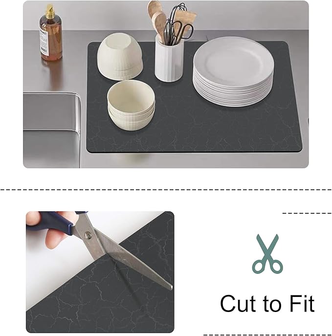 Coffee Maker Mat for Countertops, Coffee Bar Accessories Fit Under Coffee Machine Mat 19"x12"Rubber Backed Coffee Pots - Table Mat under Appliance, Kitchen Counter Coffee Dish Drying Mat, Dark Gray