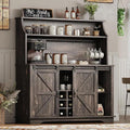 47 Inch Farmhouse Coffee Bar Cabinet with 3-Tier Storage, Kitchen Hutch with 9 Wine Racks & 3 Glass Holders, Coffee Bar with 6 Hooks, Wine Bar Cabinet for Dining Living Room, Rustic Oak