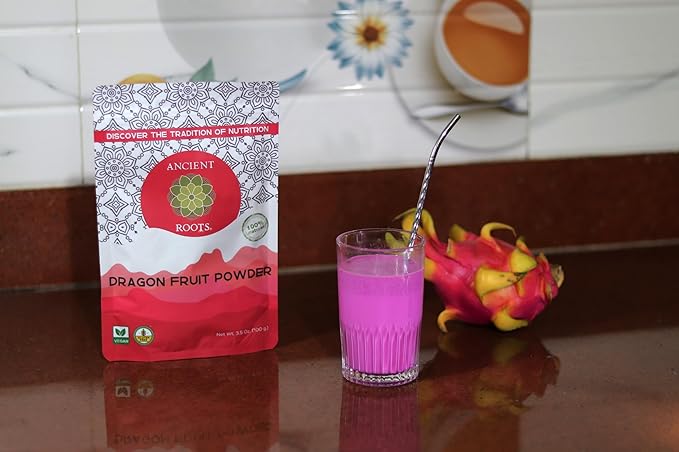 Ancient Roots Dragon Fruit Powder - Natural Food Coloring, Flavoring Powder, Baking Powder, Pitaya Powder for Smoothie, Filled with Antioxidants, 25 Servings (3.5 ounces)