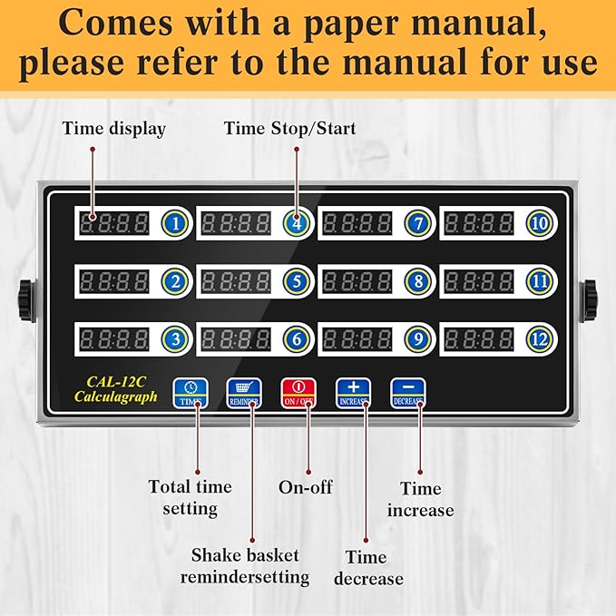 1 Pack 12-Channel Digital Kitchen Timer, Commercial Cooking Timer with Loud Alarm, Large LCD Display, for Restaurants, Baking, Labs, Multiple Independent Countdown Timers