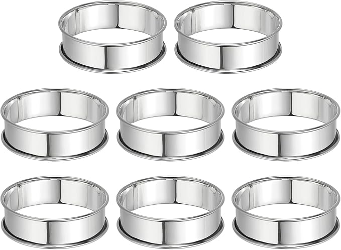 HARFINGTON 8pcs Crumpet Rings 3.15" Nonstick Round Cake Ring Stainless Steel Double Rolled English Pastry Rings for Kitchen Baking Crumpet Dessert, Silver