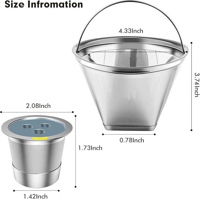 Stainless Steel Reusable Coffee Filter Compatible with Ninja Dual Brew Coffee Maker, Reusable Coffee Pods with 4 Cone Coffee Filters, Reusable k cups fit for Ninja CFP201 CFP301