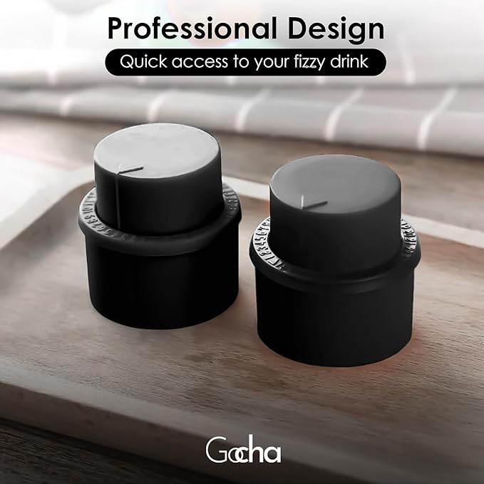 GOCHA | 2 PCS Vacuum Soda Bottle Stopper | Silicone Fizz Keeper | Carbonation Preserver for Soft Drinks & Beverages | Universal Leak-Proof Bottle Cap | (Black)