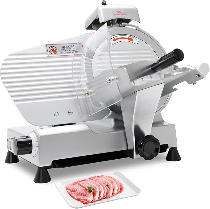 10 inch Commercial Meat Slicer, Electric Food Slicer, 240W Deli Slicer, Premium Chromium-plated Steel Blades, 0-12mm Adjustable Thickness Food Slicer For Commercial and Home use