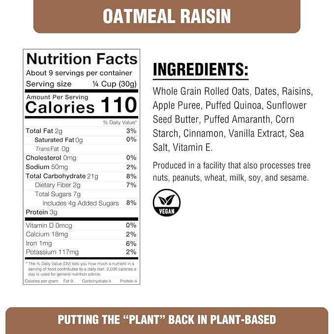 PLANTSTRONG Classic Oatmeal Raisin Cookie Granola Snack Mix - Whole Grain, Naturally Sweetened With Fruit, Plant Based, Oil Free - Pack of 4 x 9oz Bags