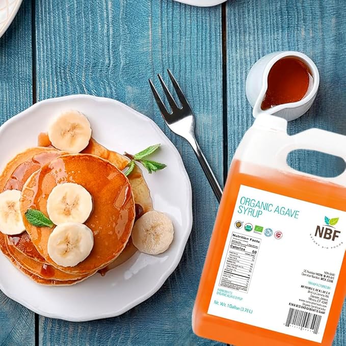 NBF, Agave Syrup, Organic, Nectar, Low Carb, Sugar substitute for baking, drinks & more, Family-friendly, Gluten free, Ideal for restaurants and industrial kitchens, Ambar, 176oz