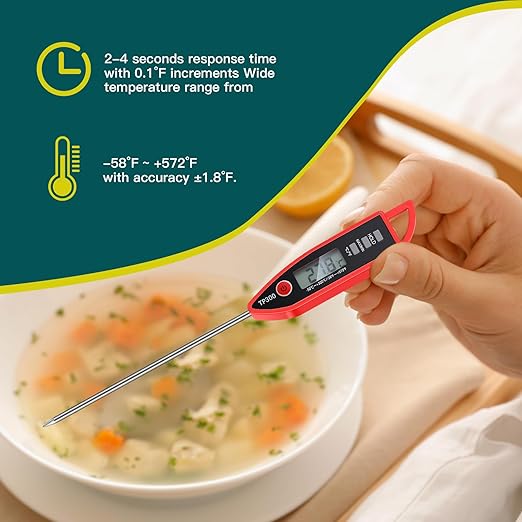 6 Set Waterproof Food Thermometer for Water, Liquid, Candle and Cooking Digital Meat Thermometer with Long Probe Instant Read for Kitchen BBQ Grill Candy (Black,Red)