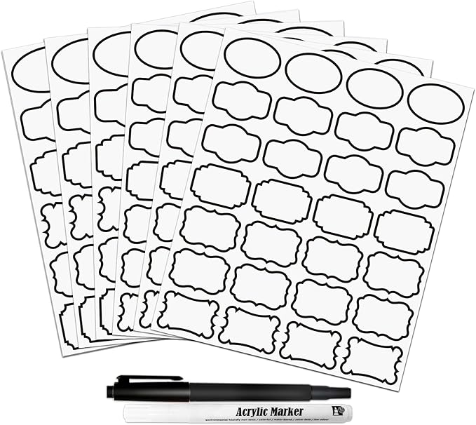 Kitchen Pantry Food Containers Clear Labels with Black Border, 138 Waterproof Removable Write-on Sticker Labels Tags to Organize Spice Jars Condiment Flour Sugar Canisters Storage Bins, Free 2 Markers