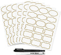 Kitchen Pantry Food Containers Clear Labels with Gold Border, 93 Waterproof Removable Write-on Sticker Labels Tags to Organize Spice Jars Condiment Flour Sugar Canisters Storage Bins, Free 2 Markers