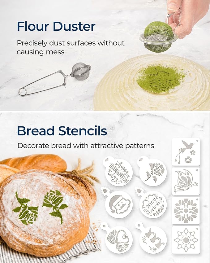 Banneton Bread Proofing Basket Set of 2 (10" Round & Oval Rattan) - Sourdough Bread Baking Supplies with Exclusive Bakers Couche, Dough Whisk, Dough Scraper, Bread Lame & Sourdough Starter Kit