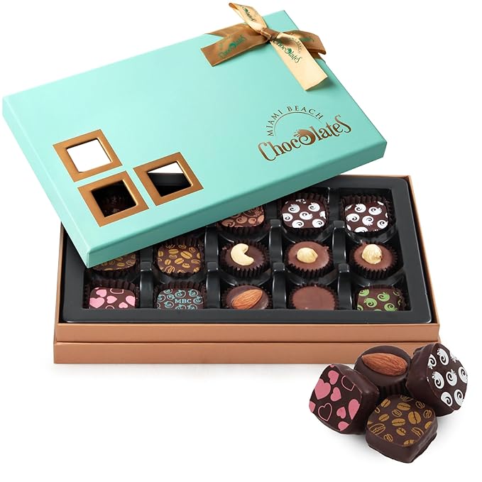 Vegan Dark Chocolate Truffles Gift Box, 15 Pieces of Chocolates Gift Box, Ultimate Assorted Chocolates for Birthdays, Holidays or Corporate Gifts, A Premium Kosher Chocolate Experience for Gifting