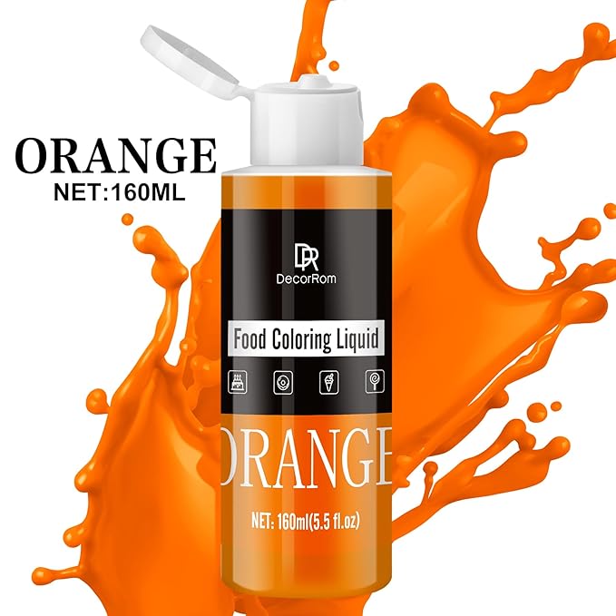 Food Coloring - Vibrant Liquid Icing Food Coloring Set for Baking, Cake Decorating, Easter Egg, Airbrush - Tasteless Food Color Dye for Fondant, Slime, DIY Crafts - 5.5 Fl.oz / 160ml Each (Orange)