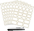 Clear Labels for Jars 180pcs Waterproof Removable Transparent Write-on Label Stickers with Gold Border,Great for Food Container Spice Bottle Condiment Flour Sugar Canisters Storage Bins,Free 2 Markers