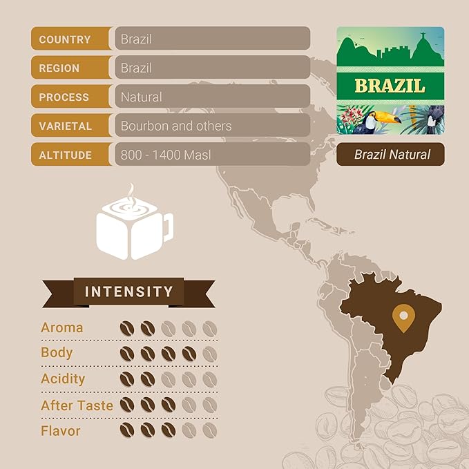 Brazil Coffee, Whole Bean Coffee, Premium Brazilian Santos Natural Single Origin Fresh Roasted Coffee Beans | Cubico Coffee | 12 Ounce Bag