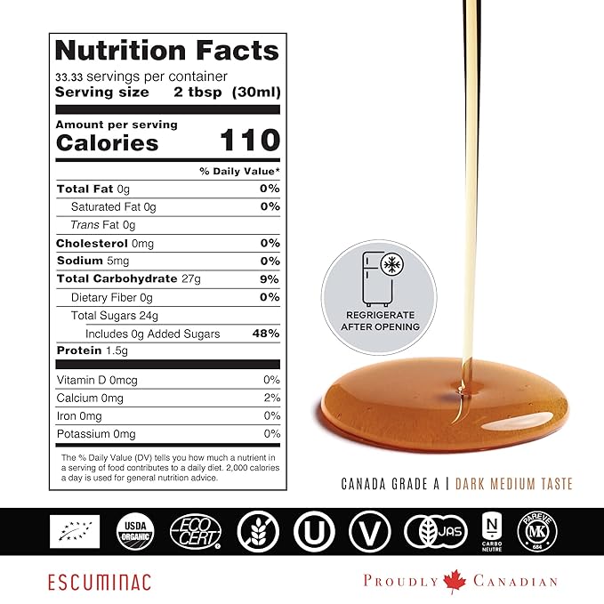 Escuminac Organic Canadian Maple Syrup – Great Harvest, Medium Rich Taste, 33.8 fl oz Family Size Bottle – 100% Pure, Grade A, Single Origin from Quebec