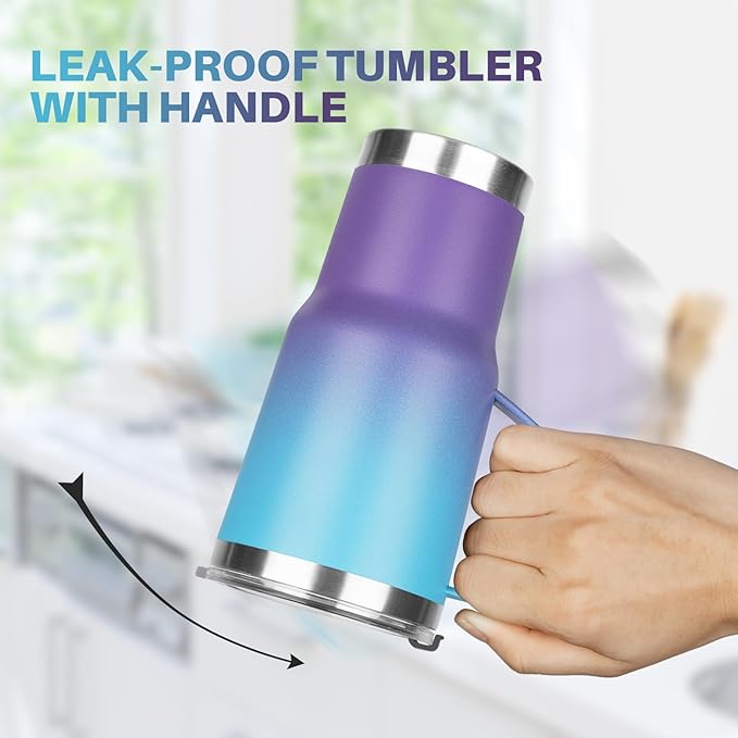 20 oz Tumbler with Handle, Stainless Steel Insulated Tumbler with Lid and Straw, Double Wall Vacuum Coffee Mug Tumbler, Insulated Coffee Thermal Cup for Cold and Hot (Blue Purple, 20 Ounces)