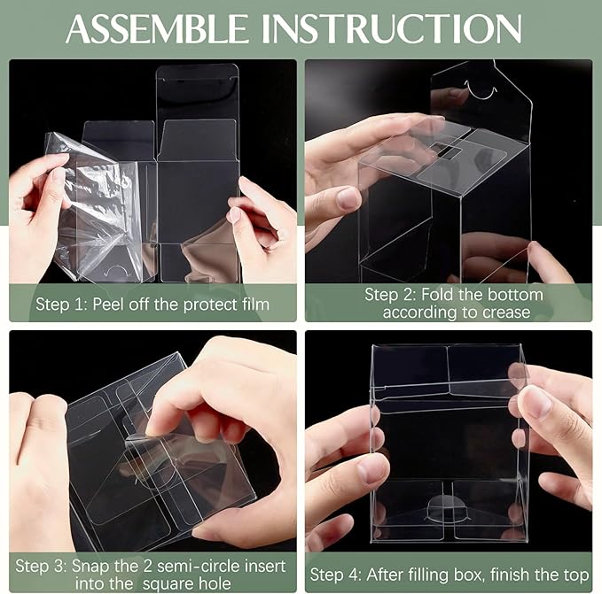 45 Pack 3x3x3 Inches Clear Favor Boxes with Ribbons, Transparent Plastic Cube Treat Boxes for Candy Goodie Gift, Small Individual Hot Cocoa Bomb Packaging Box