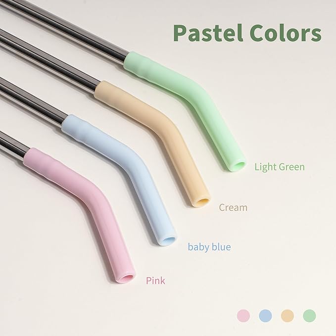 6.7" Short Metal Straw-Reusable Stainless Steel Drink Straws with Silicone Tips and Brush, Fit for 6 7 10 12 oz Small Cups (Colors 3)
