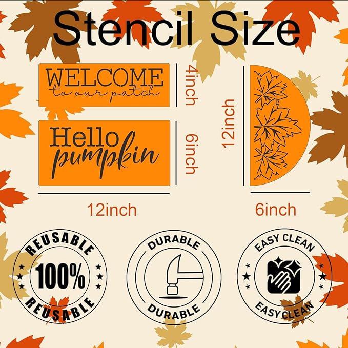 Fall Stencils for Painting on Wood 12” Autumn Stencils Hello Pumpkin Stencil Happy Thanksgiving Drawing Templates for Porch Sign Door Wreath Doormat