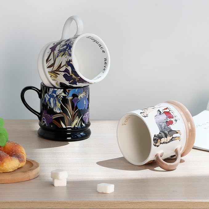 Ceramic Coffee Cappuccino Mug, 13 oz Vintage Animal Mugs Dog Cups Classical Porcelain Tea Cup, Perfect for Tea, Cocoa, Latte - Gifts for Men Woman Dad Mom