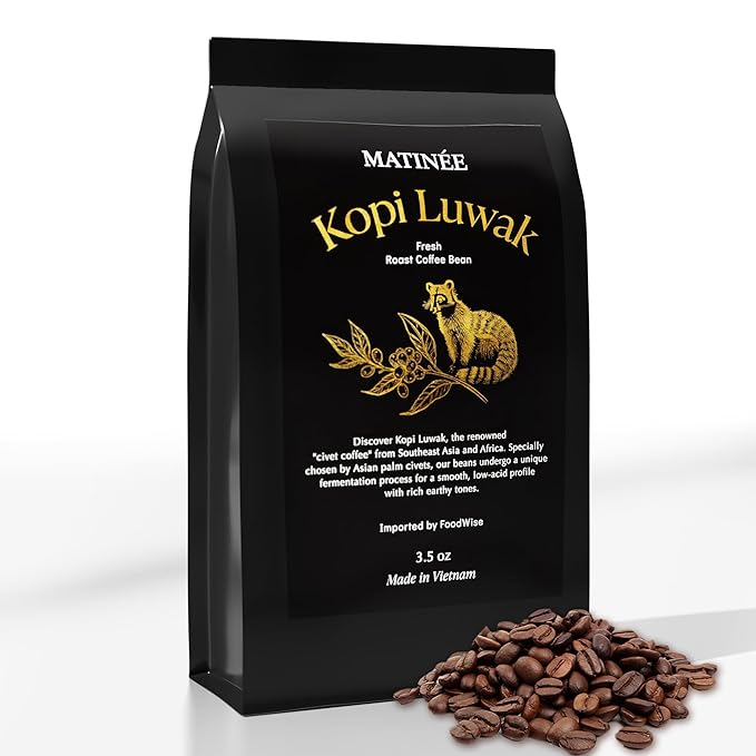 MATINÉE Wild Kopi Luwak Coffee Beans, Medium Roast, Whole Bean Beans, Civet Coffee - Sustainably Sourced From Vietnam, 8.8oz / 250 Grams