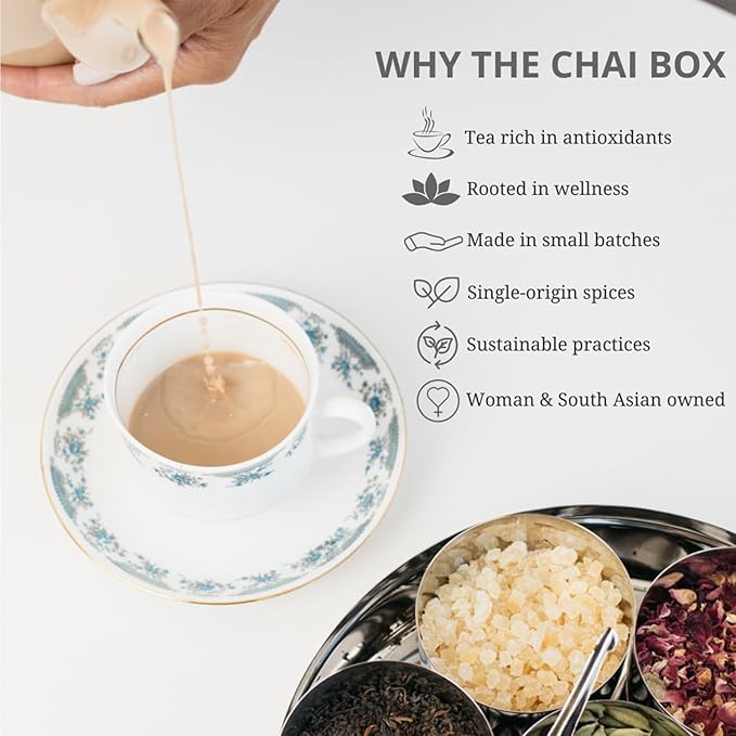 The Chai Box - Premium Rose Chai Tea - Makes 25 Servings - Loose Leaf Black Tea w/Rose Petals & Cardamom - Featured in Oprah's Favorite Things - Made in Small Batches w/Single-Origin Spices - 2.5oz