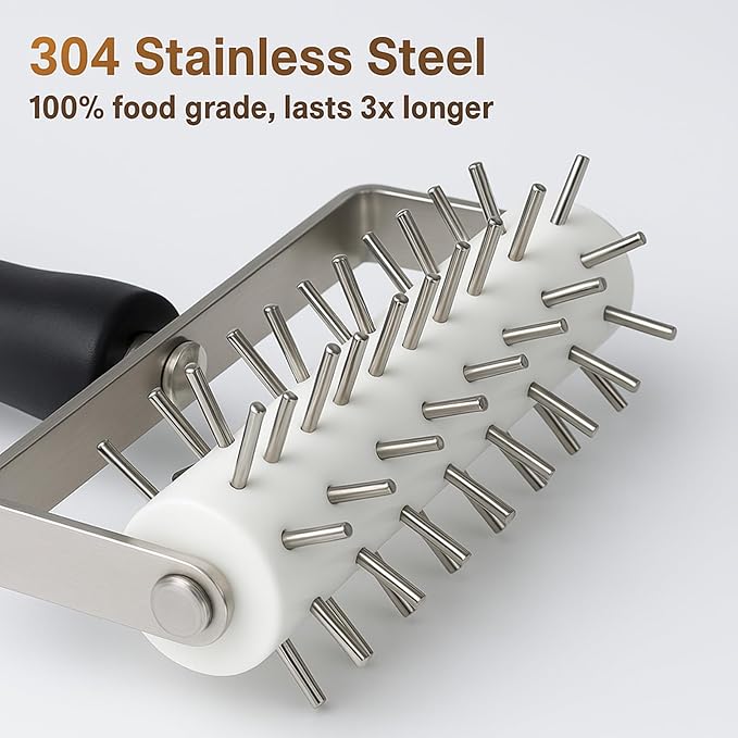 Pizza Dough Docker Roller Stainless Steel, Pin Puncher Dough Hole Maker, Docking Tool for Pizza Pie Cookie Pastry Bread
